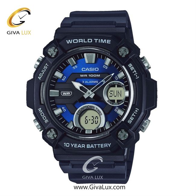 ساعت مچی اورجینال اسپرت-مردانه کاسیو Casio دو زمانه مشکی | مشکی| آبی کاربنی| کد رفرنس AEQ-120W-2AVDF