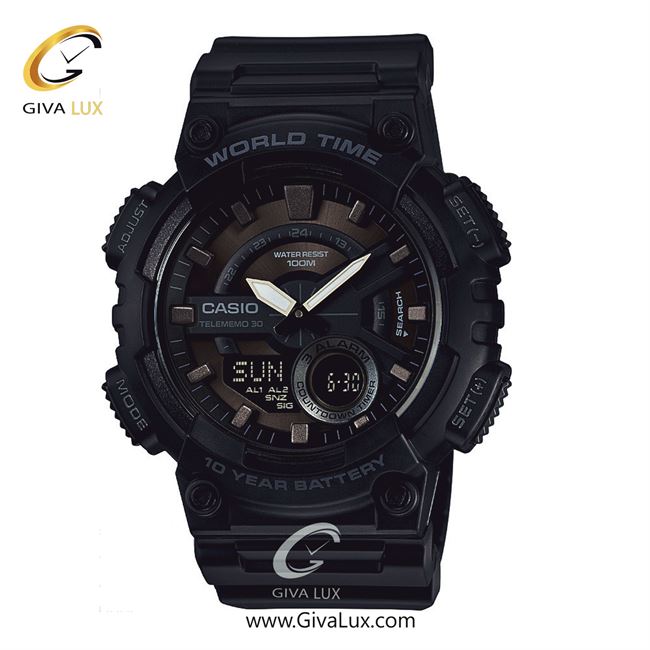 ساعت مچی اورجینال مردانه کاسیو Casio دو زمانه مشکی | مشکی| مشکی| کد رفرنس AEQ-110W-1BVDF