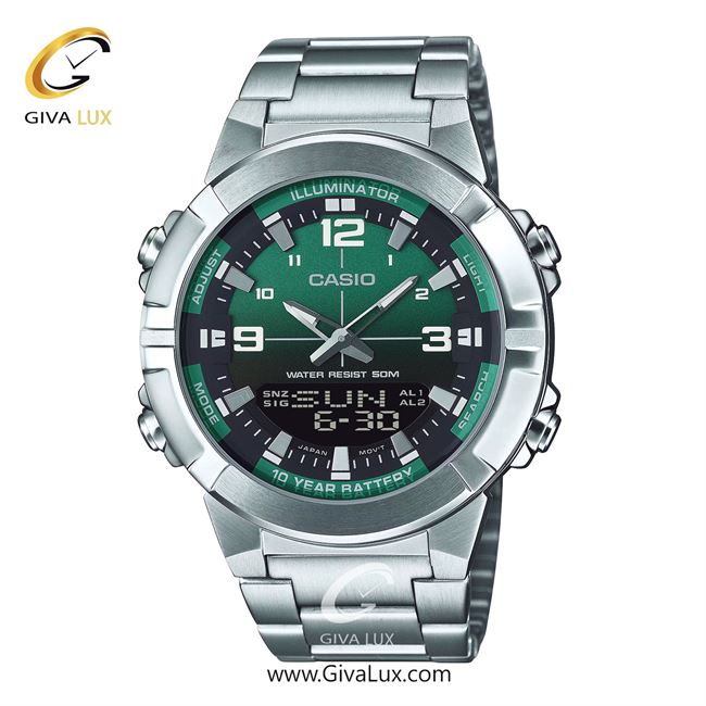 ساعت مچی اورجینال اسپرت-مردانه کاسیو Casio دو زمانه نقره ای | نقره ای| مشکی-سبز| کد رفرنس AMW-870DA-3AVDF