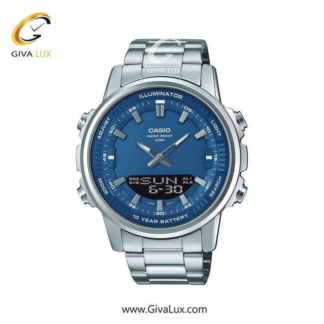 ساعت مچی اورجینال مردانه کاسیو Casio دو زمانه نقره ای | نقره ای| آبی| کد رفرنس AMW-880D-2A1VDF
