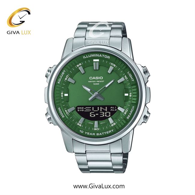 ساعت مچی اورجینال مردانه کاسیو Casio دو زمانه نقره ای | نقره ای| سبز| کد رفرنس AMW-880D-3AVDF