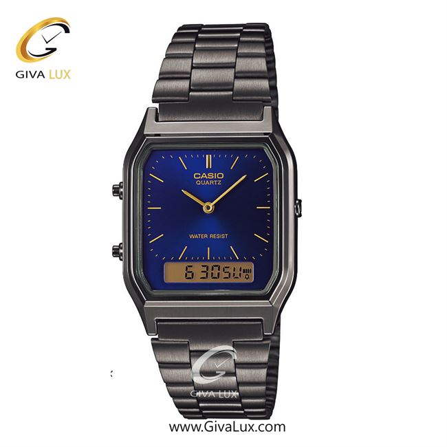 ساعت مچی اورجینال مردانه-زنانه-یونیسکس کاسیو Casio دو زمانه تیتانیوم | تیتانیوم| آبی کاربنی| کد رفرنس AQ-230GG-2ADF