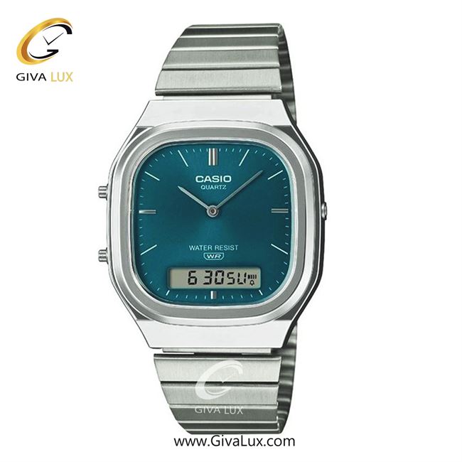 ساعت مچی اورجینال یونیسکس-اسپرت کاسیو Casio دو زمانه نقره ای | نقره ای| سبزآبی| کد رفرنس AQ-240E-3ADF 