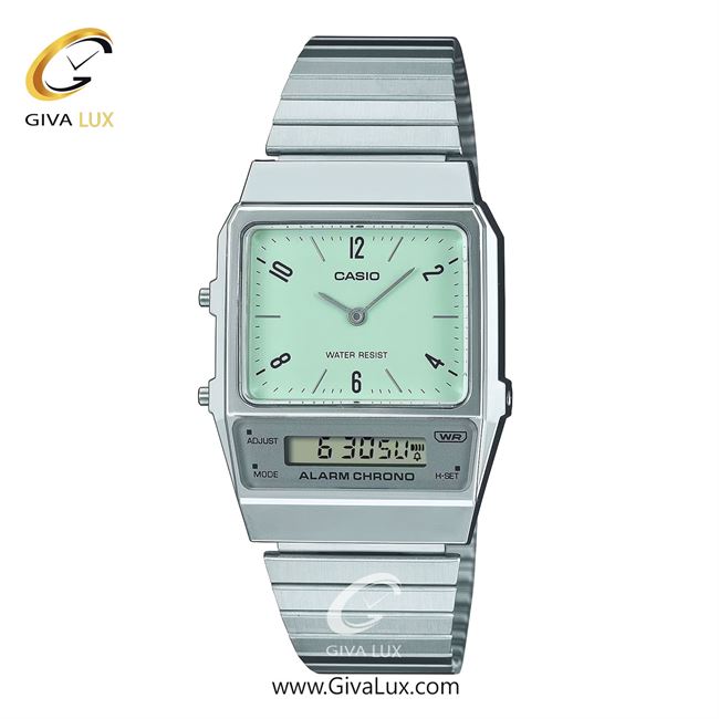 ساعت مچی اورجینال یونیسکس کاسیو Casio دو زمانه نقره ای | نقره ای| سبز| کد رفرنس AQ-800E-3ADF