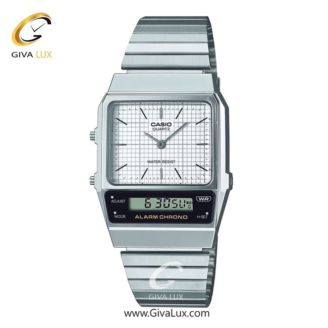 ساعت مچی اورجینال یونیسکس کاسیو Casio دو زمانه نقره ای | نقره ای| سفید| کد رفرنس AQ-800E-7ADF