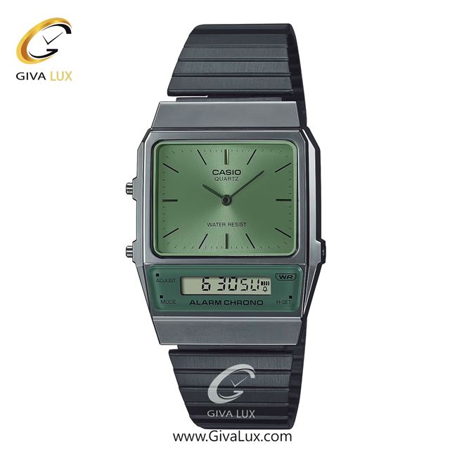 ساعت مچی اورجینال یونیسکس کاسیو Casio دو زمانه طوسی | تیتانیوم| سبز| کد رفرنس AQ-800ECGG-3ADF