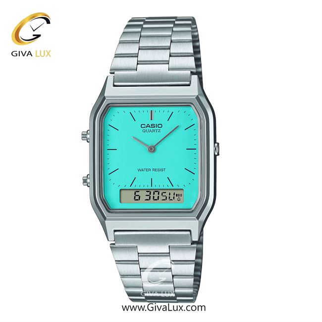 ساعت مچی اورجینال یونیسکس-زنانه-مردانه کاسیو Casio دو زمانه نقره ای | نقره ای| آبی| کد رفرنس AQ-230A-2A2MQYDF