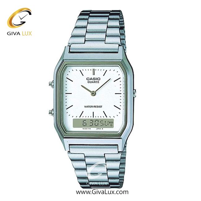 ساعت مچی اورجینال زنانه-مردانه-یونیسکس کاسیو Casio دو زمانه نقره ای | نقره ای| سفید| کد رفرنس AQ-230A-7DMQ