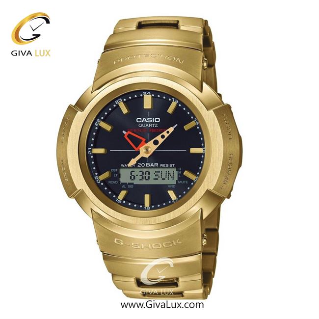 ساعت مچی اورجینال مردانه کاسیو Casio دو زمانه طلایی | طلایی| مشکی| کد رفرنس جی شاک G-Shock AWM-500GD-9ADR