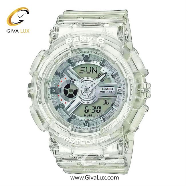 ساعت مچی اورجینال زنانه کاسیو Casio دو زمانه شیری | شیری| نقره ای| کد رفرنس بیبی جی Baby-G BA-110CR-7ADR