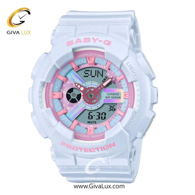 ساعت مچی اورجینال زنانه کاسیو Casio دو زمانه سفید | سفید| طوسی| کد رفرنس بیبی جی Baby-G BA-110FH-2ADR