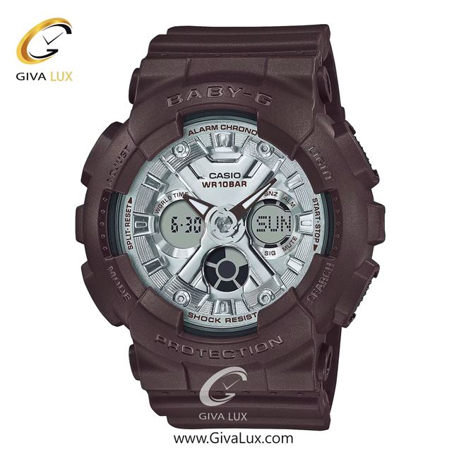 ساعت مچی اورجینال زنانه کاسیو Casio دو زمانه قهوه ای | قهوه ای| نقره ای| کد رفرنس بیبی جی Baby-G BA-130SW-5ADR