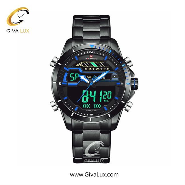 ساعت مچی مردانه دوزمانه بند استیل مشکی ناوی فورس (نیوی فورس)  NF9133 B/B/BE 