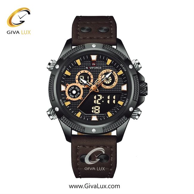 ساعت مچی اورجینال مردانه ناوی فورس|Naviforce|نوی فورس|نیوی فورس دو زمانه مشکی | قهوه ای| مشکی| کد رفرنس NF9224