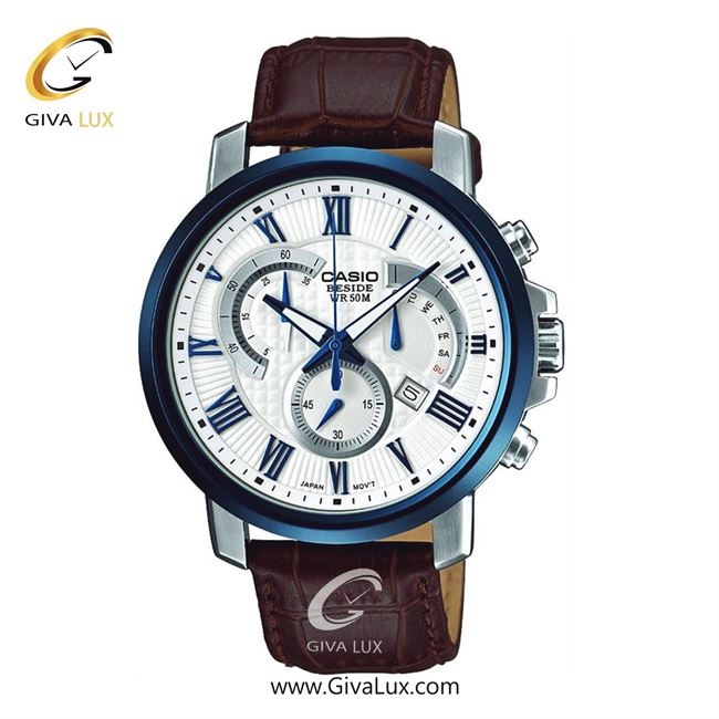 ساعت مچی اورجینال مردانه کاسیو Casio سه موتوره کرنوگراف نقره ای-سرمه ای | قهوه ای| سفید| کد رفرنس BEM-520BUL-7A3VDF