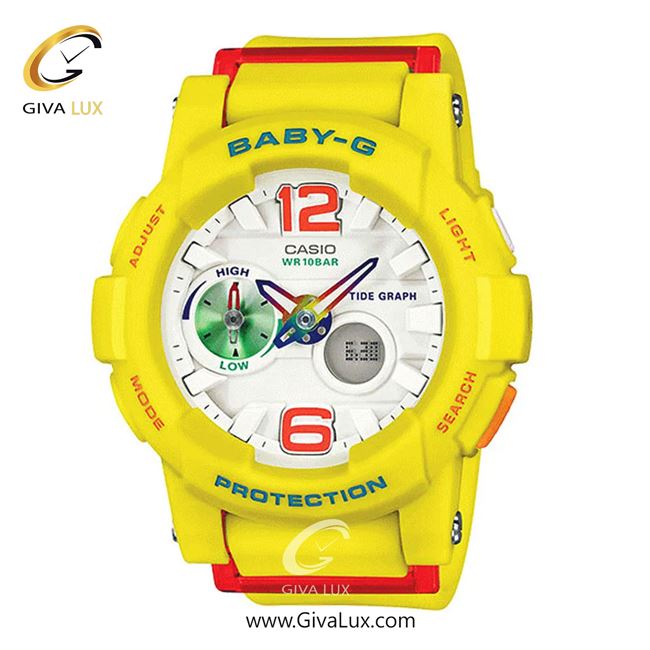 ساعت مچی اورجینال زنانه کاسیو Casio دو زمانه زرد | زرد| سفید| کد رفرنس بیبی جی Baby-G BGA-180-9BDR