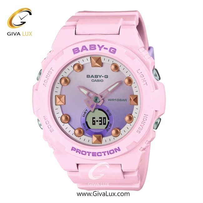 ساعت مچی اورجینال زنانه کاسیو Casio دو زمانه صورتی | صورتی| بنفش| کد رفرنس بیبی جی Baby-G BGA-320-4A