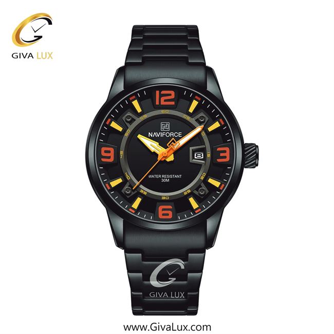 ساعت مچی اورجینال مردانه ناوی فورس|Naviforce|نوی فورس|نیوی فورس مشکی | مشکی| مشکی-نارنجی| کد رفرنس NF8044