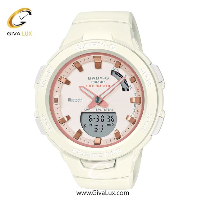 ساعت مچی اورجینال زنانه کاسیو Casio دو زمانه شیری | شیری| شیری| کد رفرنس بیبی جی Baby-G BSA-B100CS-7ADR