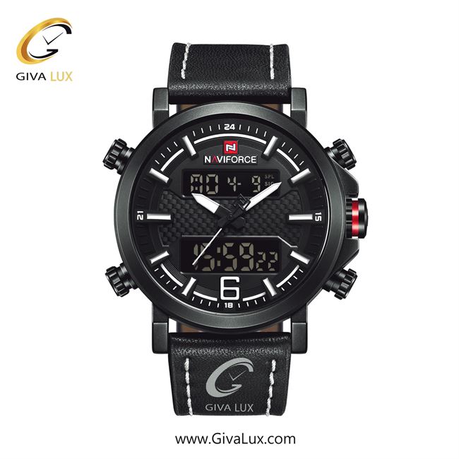 ساعت مچی اورجینال مردانه ناوی فورس|Naviforce|نوی فورس|نیوی فورس دو زمانه مشکی | مشکی| مشکی| کد رفرنس NF9135 B/W/B