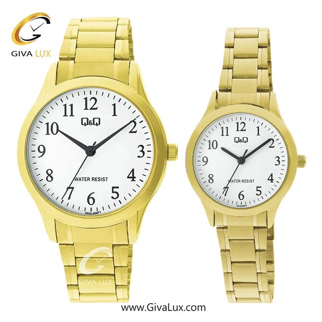 ساعت مچی اورجینال ست کیو اند کیو Q&Q طلایی | طلایی| سفید| کد رفرنس مردانه: C02A-006PY، زنانه: C03A-006PY