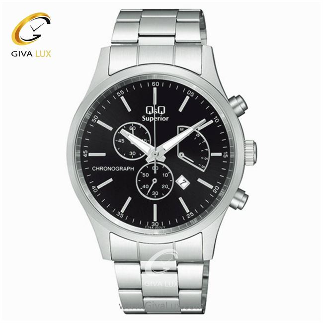 ساعت مچی اورجینال مردانه کیو اند کیو Q&Q سه موتوره کرنوگراف نقره ای | نقره ای| مشکی| کد رفرنس C24A-003VY