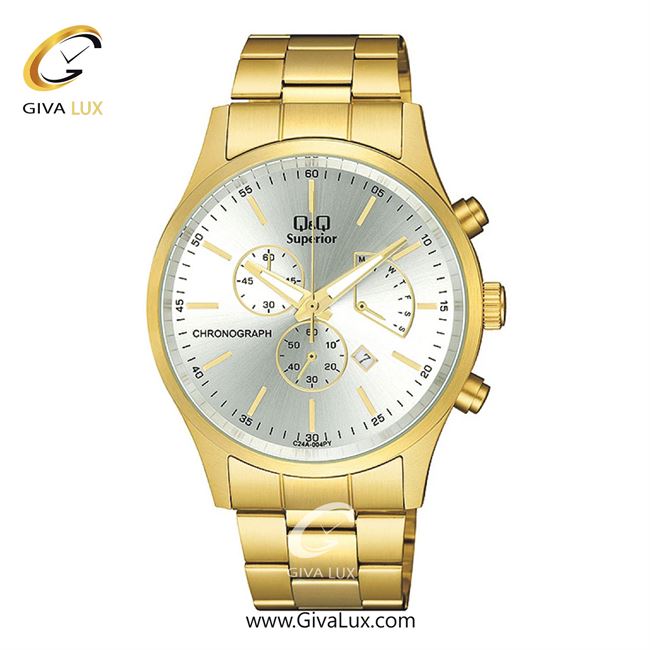 ساعت مچی اورجینال مردانه کیو اند کیو Q&Q سه موتوره کرنوگراف طلایی | طلایی| نقره ای| کد رفرنس C24A-004PY
