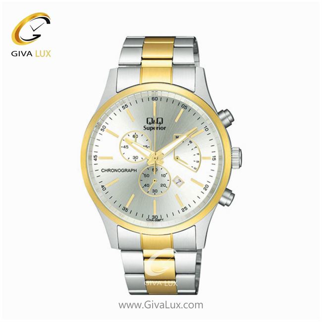 ساعت مچی اورجینال مردانه کیو اند کیو Q&Q سه موتوره کرنوگراف طلایی | طلایی| سفید| کد رفرنس C24A-006PY