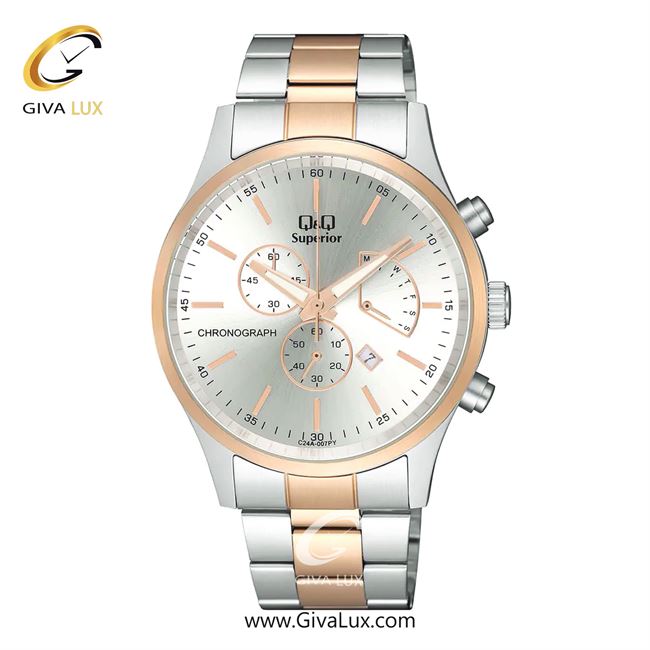 ساعت مچی اورجینال مردانه کیو اند کیو Q&Q سه موتوره کرنوگراف رزگلد-نقره ای | نقره ای-رزگلد| نقره ای| کد رفرنس C24A-007PY