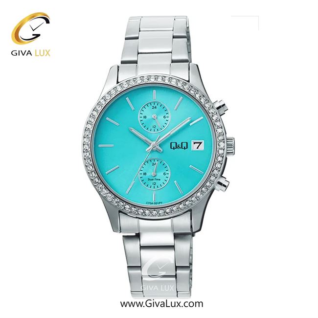 ساعت مچی اورجینال زنانه کیو اند کیو Q&Q سه موتوره کرنوگراف نقره ای | نقره ای| آبی| کد رفرنس C70A-001PY
