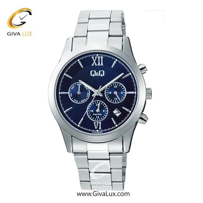 ساعت مچی اورجینال زنانه کیو اند کیو Q&Q سه موتوره کرنوگراف نقره ای | نقره ای| سرمه ای| کد رفرنس C71A-001PY