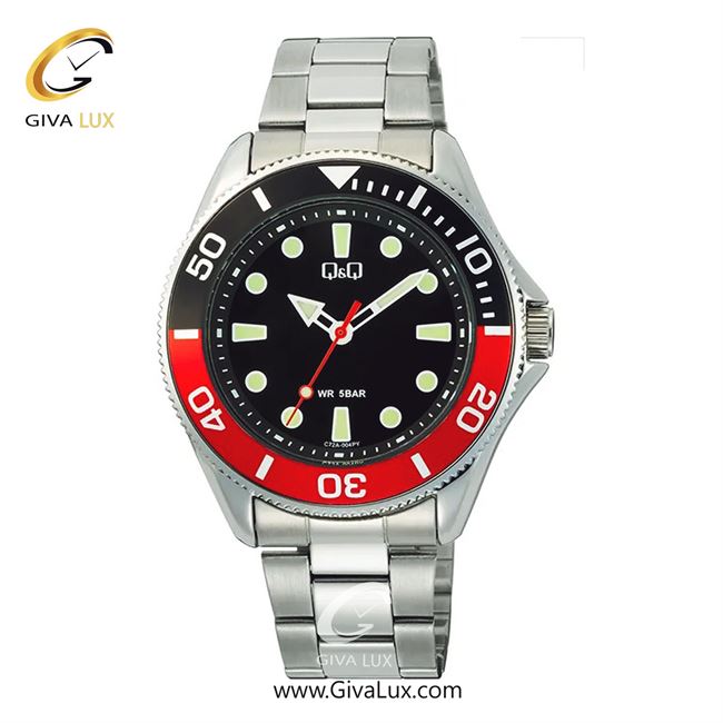 ساعت مچی اورجینال مردانه کیو اند کیو Q&Q نقره ای-مشکی-قرمز | نقره ای| مشکی| کد رفرنس C72A-004PY