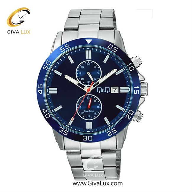 ساعت مچی اورجینال مردانه کیو اند کیو Q&Q سه موتوره کرنوگراف نقره ای-آبی | نقره ای| آبی| کد رفرنس C73A-001PY