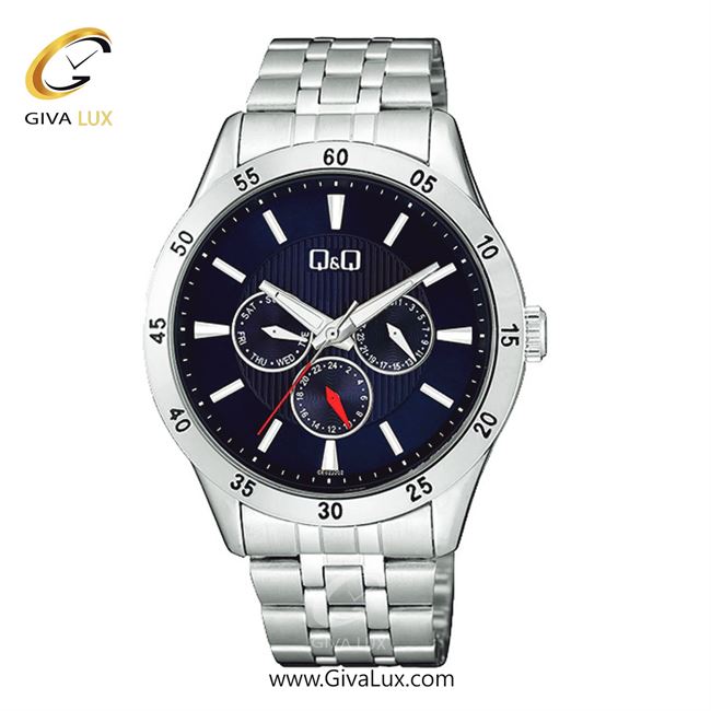 ساعت مچی اورجینال مردانه کیو اند کیو Q&Q سه موتوره فول تایم نقره ای | نقره ای| سرمه ای| کد رفرنس CE02J202Y