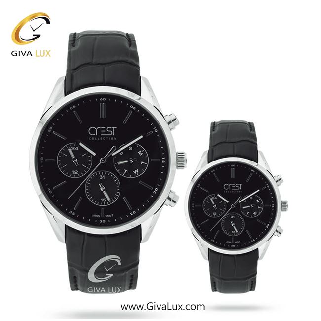 ساعت مچی اورجینال ست کرست سه موتوره فول تایم نقره ای | مشکی| مشکی| کد رفرنس Crest6708