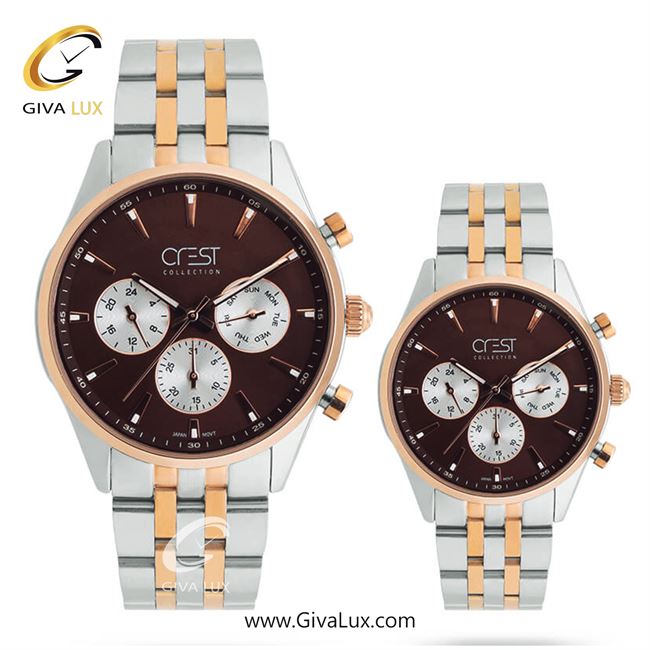ساعت مچی اورجینال ست کرست سه موتوره فول تایم نقره ای-رزگلد | نقره ای-رزگلد| قهوه ای| کد رفرنس Crest6710