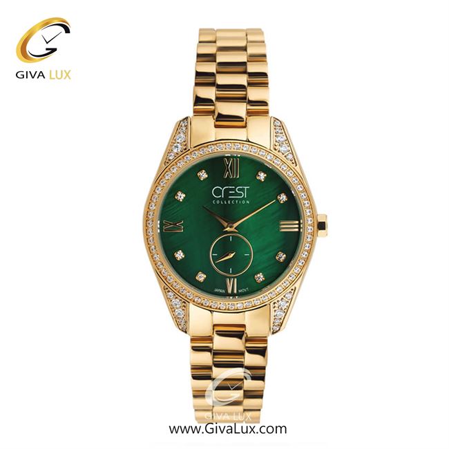 ساعت مچی اورجینال زنانه کرست دو موتوره زیر ثانیه طلایی | طلایی| سبز| کد رفرنس Crest9012