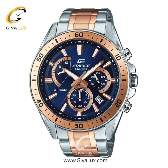 ساعت مچی اورجینال مردانه کاسیو Casio سه موتوره کرنوگراف رزگلد-نقره ای | رزگلد-نقره ای| سرمه ای| کد رفرنس ادیفایس Edifice EFR-552SG-2A
