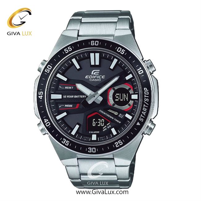 ساعت مچی اورجینال مردانه کاسیو Casio دو زمانه نقره ای | نقره ای| مشکی| کد رفرنس ادیفایس Edifice EFV-C110D-1A4VDF