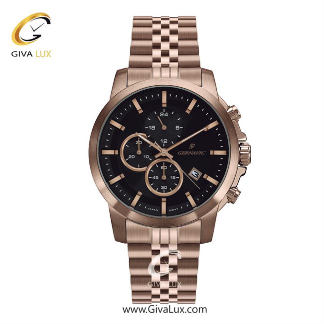 ساعت مچی اورجینال مردانه گرناویک سه موتوره کرنوگراف رزگلد | رزگلد| مشکی| کد رفرنس G420