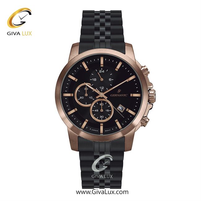 ساعت مچی اورجینال مردانه گرناویک سه موتوره کرنوگراف رزگلد | مشکی| مشکی| کد رفرنس G420