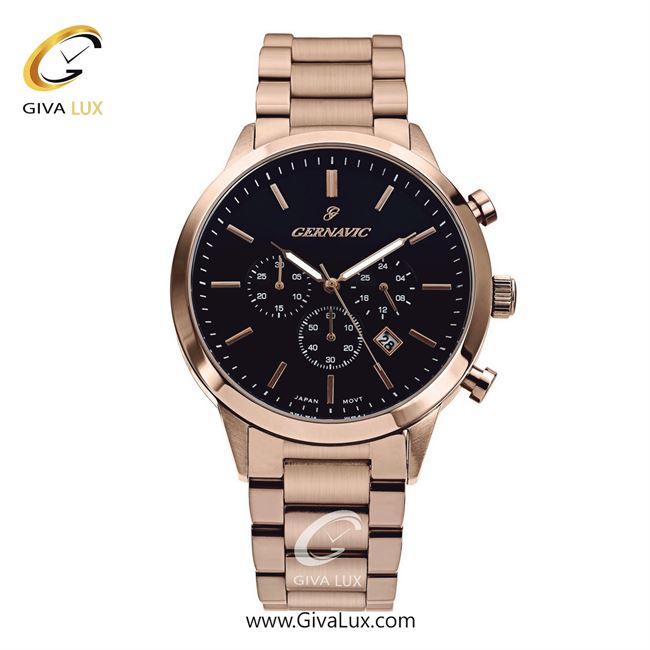 ساعت مچی اورجینال مردانه گرناویک سه موتوره کرنوگراف رزگلد | رزگلد| مشکی| کد رفرنس G452