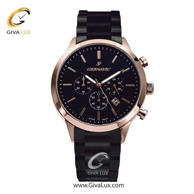 ساعت مچی اورجینال مردانه گرناویک سه موتوره کرنوگراف رزگلد | مشکی| مشکی| کد رفرنس G452