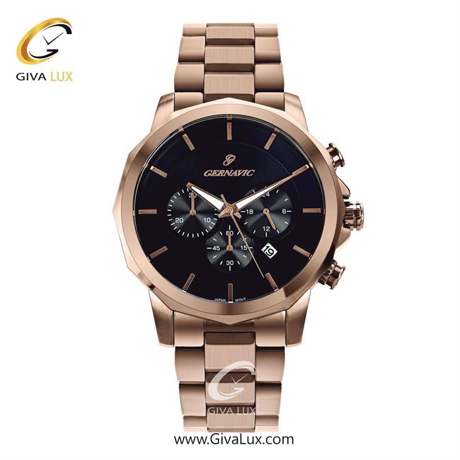 ساعت مچی اورجینال مردانه گرناویک سه موتوره کرنوگراف رزگلد | رزگلد| مشکی| کد رفرنس G454