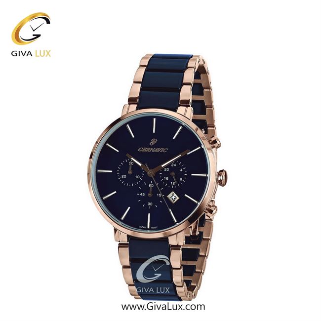 ساعت مچی اورجینال زنانه گرناویک سه موتوره کرنوگراف رزگلد | رزگلد-سرمه ای| سرمه ای| کد رفرنس G455