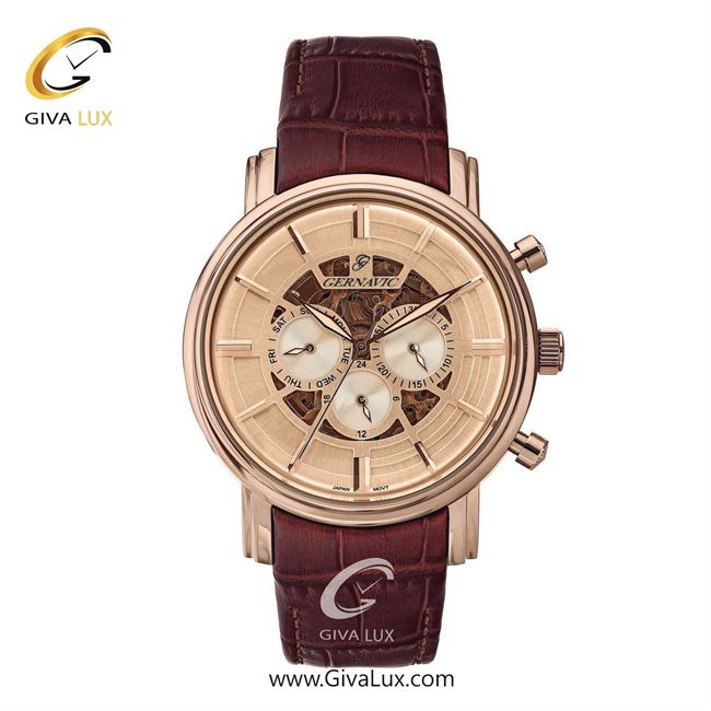 ساعت مچی اورجینال مردانه گرناویک سه موتوره فول تایم رزگلد | قهوه ای| رزگلد| کد رفرنس G456