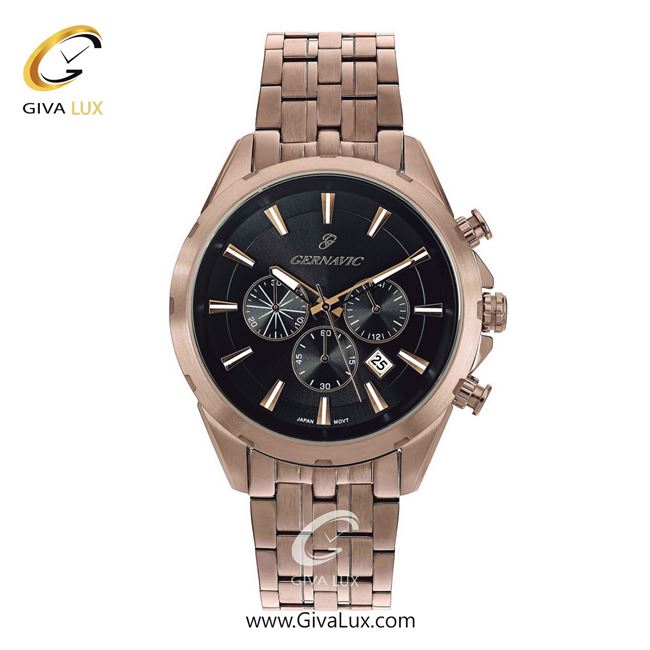 ساعت مچی اورجینال مردانه گرناویک سه موتوره کرنوگراف رزگلد | رزگلد| مشکی| کد رفرنس G457
