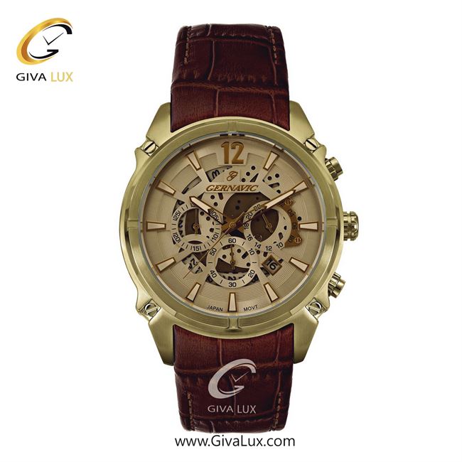 ساعت مچی اورجینال مردانه گرناویک سه موتوره کرنوگراف طلایی | قهوه ای| شامپاینی| کد رفرنس G467