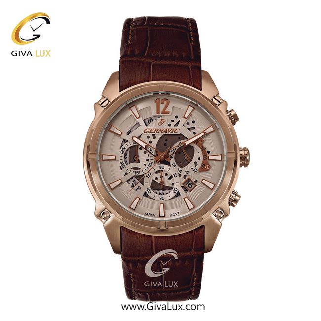 ساعت مچی اورجینال مردانه گرناویک سه موتوره کرنوگراف رزگلد | قهوه ای| رزگلد| کد رفرنس G467