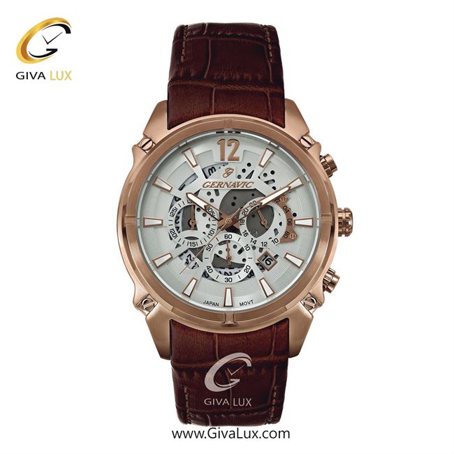 ساعت مچی اورجینال مردانه گرناویک سه موتوره کرنوگراف رزگلد | قهوه ای| سفید| کد رفرنس G467
